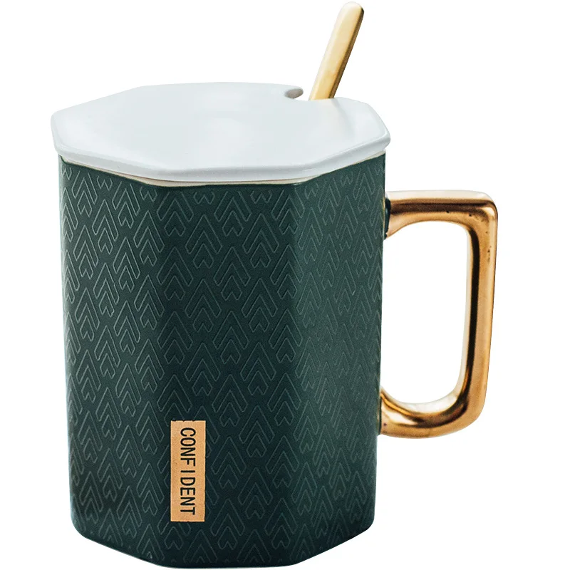 Japanese simple ceramics Mark Cup INS Women's Creative Office Couple coffee cups Home water mug with cover spoon