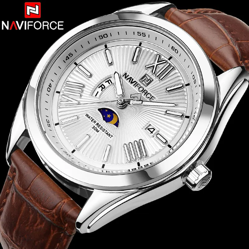 Naviforce Лидирующий бренд Для мужчин Часы Роскошные мужские кварцевые часы кожаные
