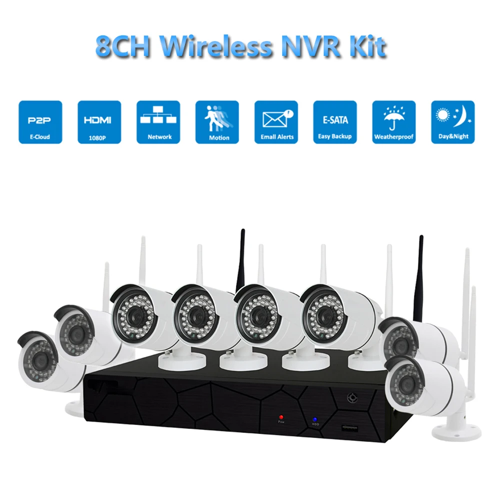 PUAroom 8CH IP Full HD IP66 Водонепроницаемая камера безопасности с RoHS FCC CE одобренный H.264 NVR