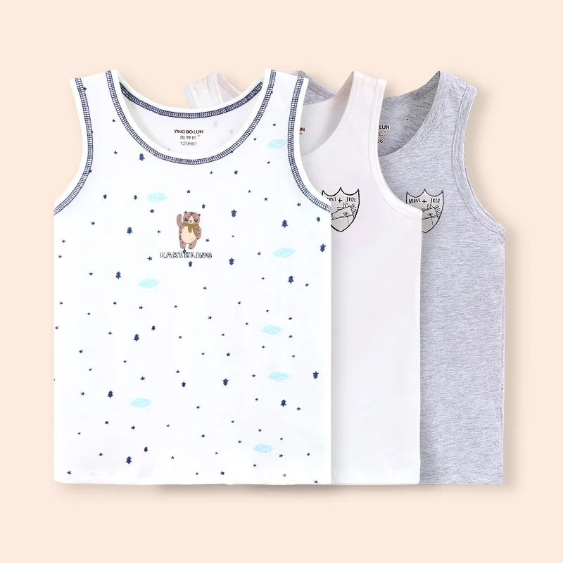 3pcs NO2 boy 3 шт./лот, топы на бретелях для маленьких девочек, однотонный детский жилет, Пляжное детское нижнее белье, футболки без рукавов из хлопка для девочек, VE004 - Цвет: 3pcs NO2 boy