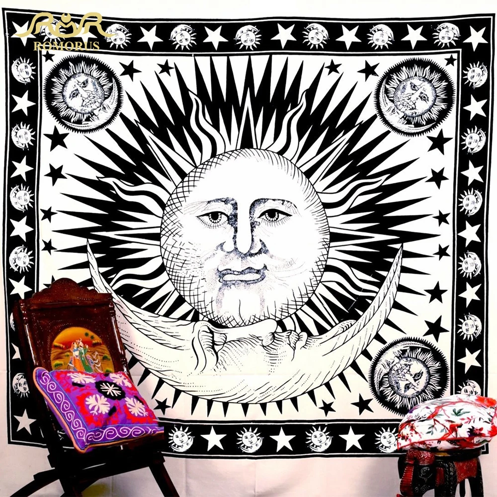 

Гобелен ROMORUS Sun Moon Face креативный богемский гобелен в стиле хиппи тканый декоративный полиэстер ковер Бохо настенный гобелен