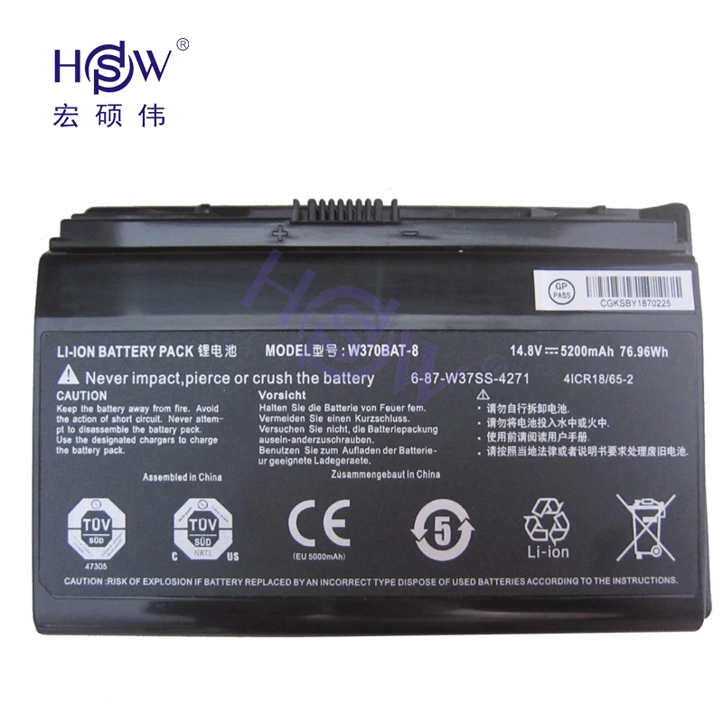 HSW Аккумулятор для W370bat-8 Clevo W350et W350etq W370et Sager Np6350 Np6370 Schenker Xmg A522 XMG A722 6-87-w370s-4271 |