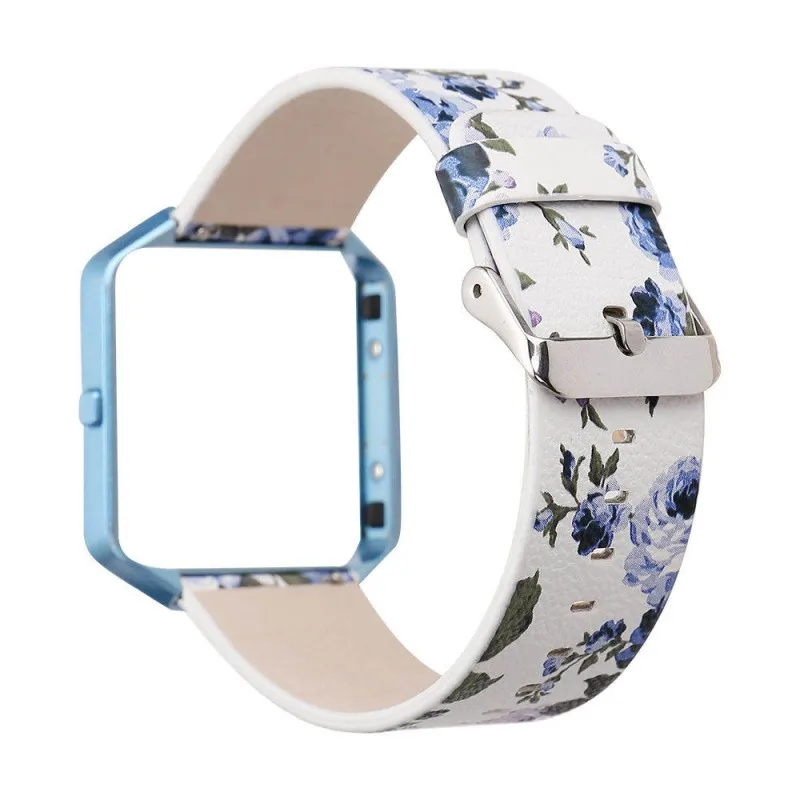 Защитный металлический каркас цветной кожаный ремешок с ромашками для Fitbit Blaze Band ремешок для часов 23 мм Цветочный браслет сельские браслеты