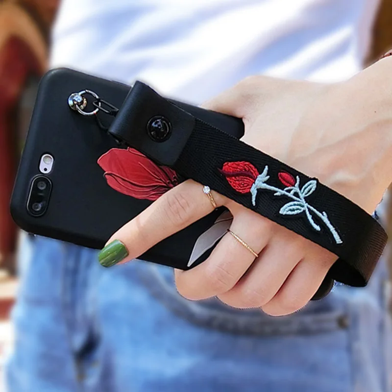 Чехол для iPhone 7 Кожа 3D рельефный розовый цветок Мягкий ТПУ с цветочным ремешком