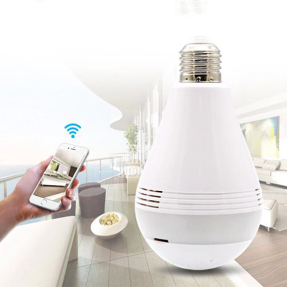 Беспроводная Wi Fi IP светильник с углом обзора 360 градусов 1080P лампа рыбий глаз