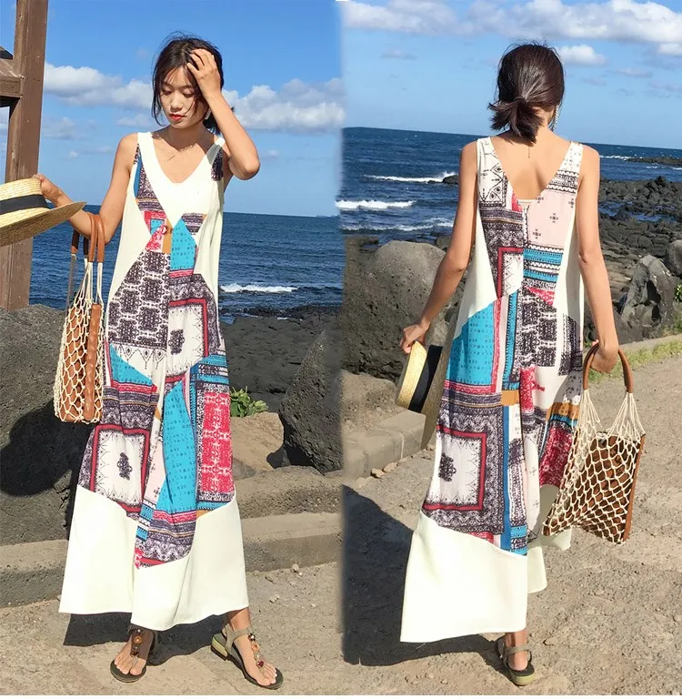 Женские свободные широкие брюки пляжные комбинезоны без рукавов летний