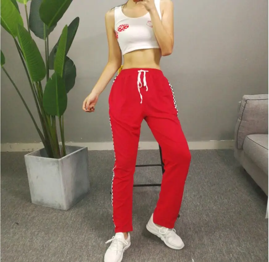 Checkerboar Drawstring High Waist Patchwork Trousers | Женская одежда