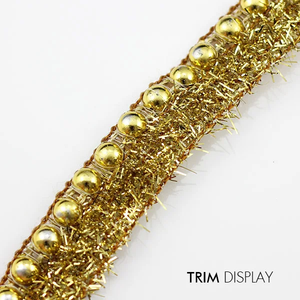 Вышитая бисером блестящая золотая фабричная кружевная лента ПРИШИТАЯ