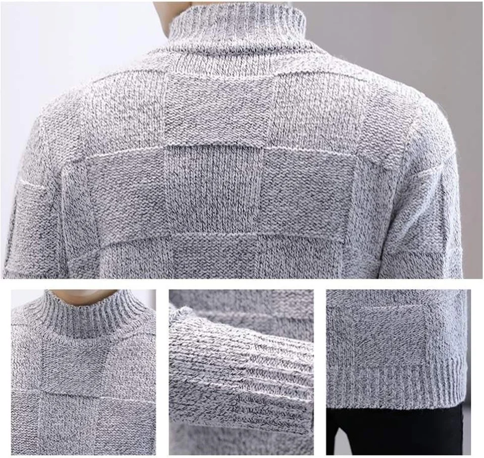 

New Autumn Turtleneck Men's Sweater Male Black Gray Warm Fit Knitted Pullover Men Pullovers Solid Color Casual Sweaters Knitwear