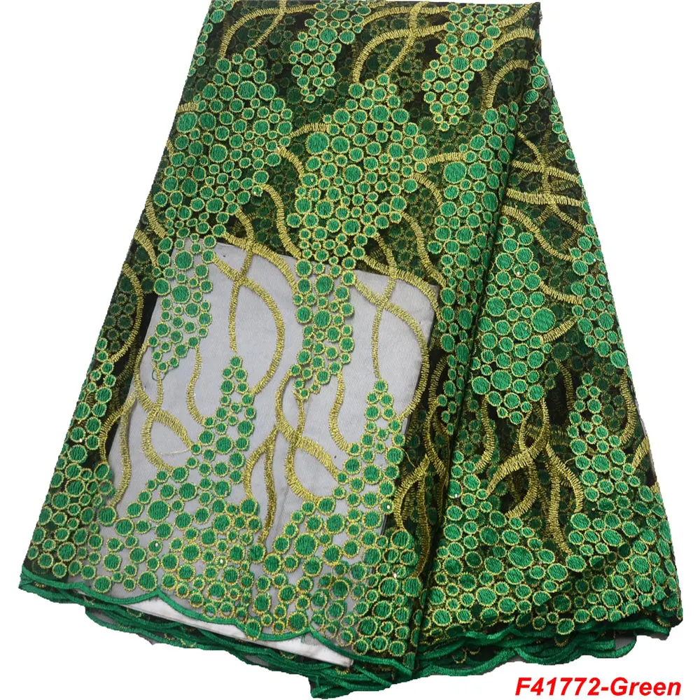 Зеленые кружевные ткани в нигерийском стиле Дизайнерская кружевная ткань 7