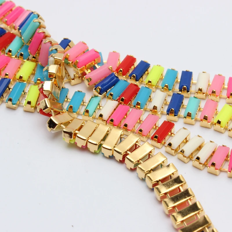 Разноцветные 1 ярд акриловые стразы цепь Золотая лента 3х7 мм для одежды