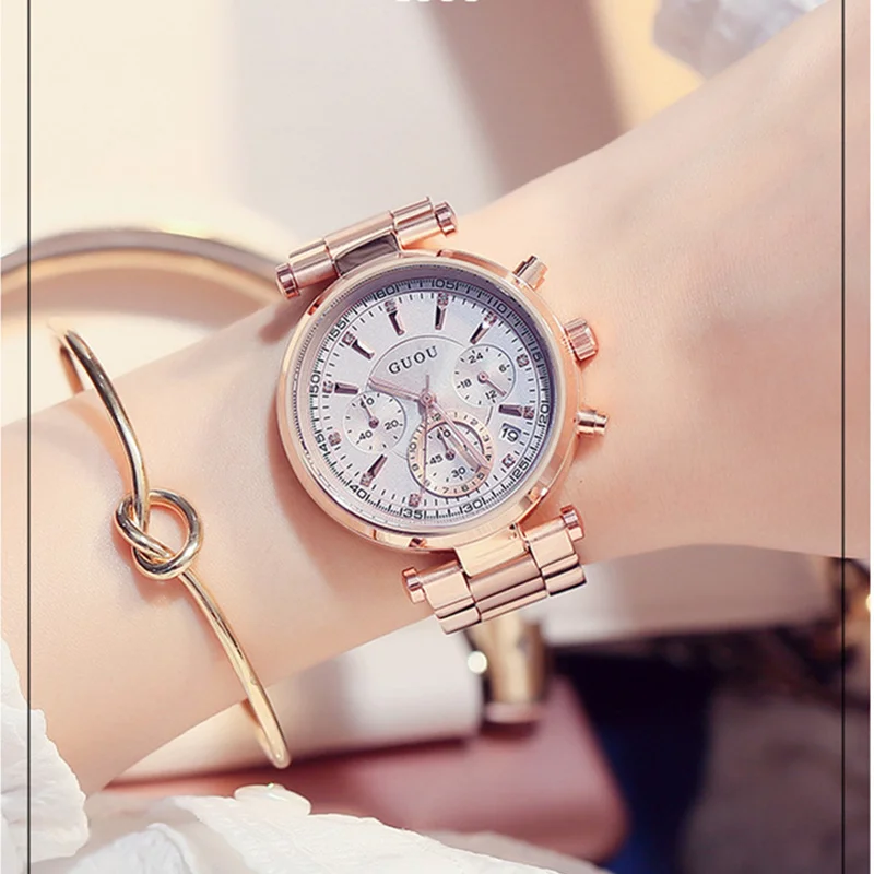 Женские Наручные Часы GUOU роскошные часы цвета розового золота модные женские
