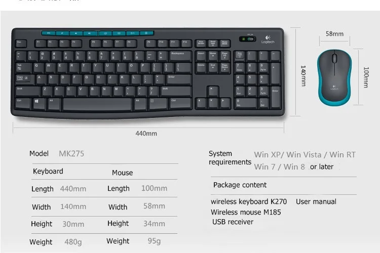 Беспроводная клавиатура-Мышь logitech MK275