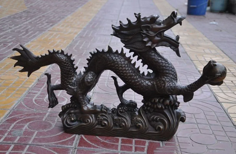 

christmas 26"Lucky Chinese Fengshui Bronze Auspicious Success Zodiac Dragon beast statue halloween