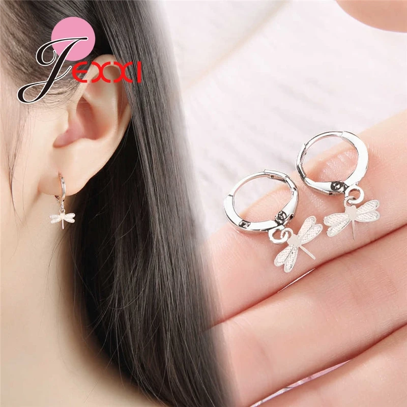 Трендовые серьги подвески из стерлингового серебра 925 пробы с стрекозой для