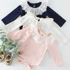 Детский хлопковый комбинезон с длинными рукавами и кружевным воротником, весенний комбинезон для новорожденных девочек