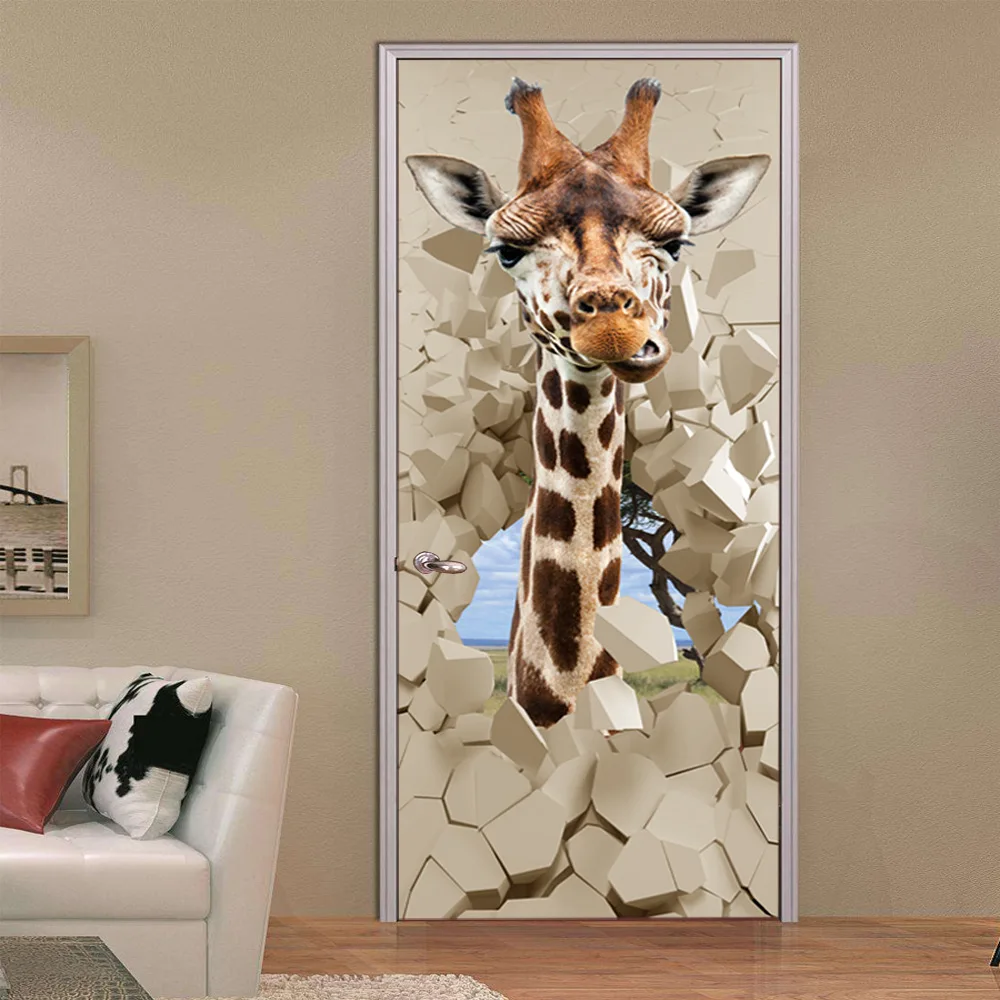 2 шт./компл. 3D красивая футболка с рисунком жирафа DIY двери арт настенная Стикеры s