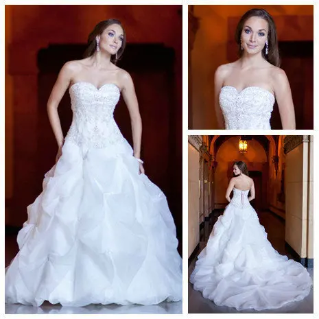 Luxury Sweetheart Beaded Organza Ruffle bridal Dresses New Fashion 2014 Women Bridal Gowns With Long Train | Свадьбы и торжества