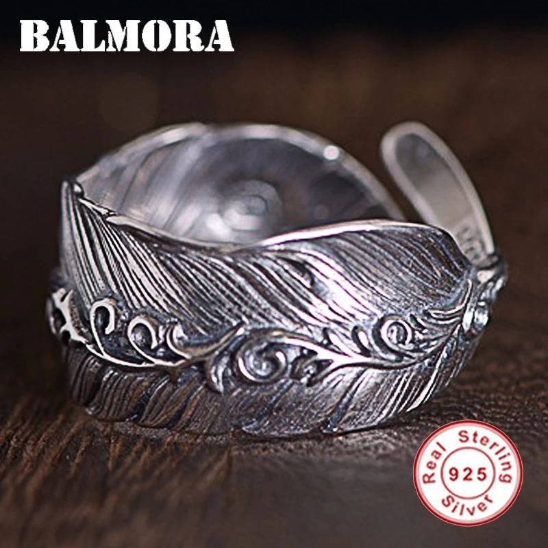 BALMORA, 925 пробы, Серебряное перо, тайское серебро, открытые кольца для мужчин, для влюбленных, Ретро стиль, модные ювелирные изделия, аксессуары SY22505