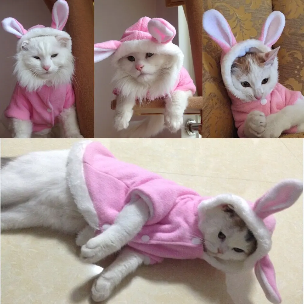 Одежда для кошек кролик костюм собаки одежда с капюшоном пальто собак флисовая и