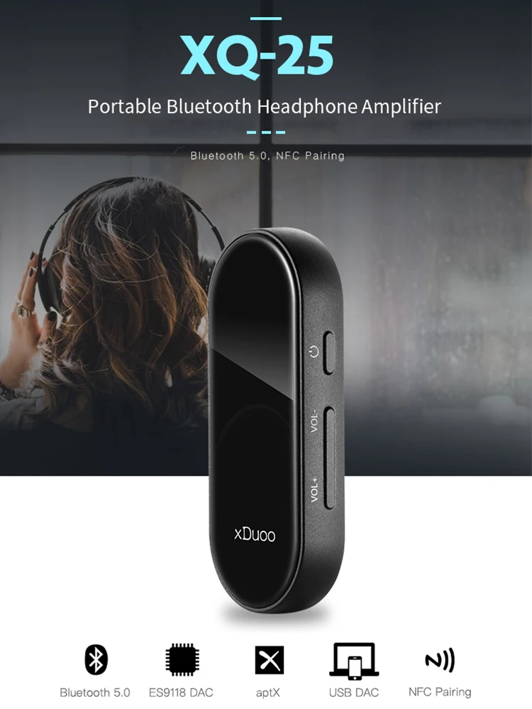 Портативный усилитель для наушников XDUOO XQ25 Hi-Fi аудио Bluetooth 5 0 AMP ES9118 USB DAC NFC