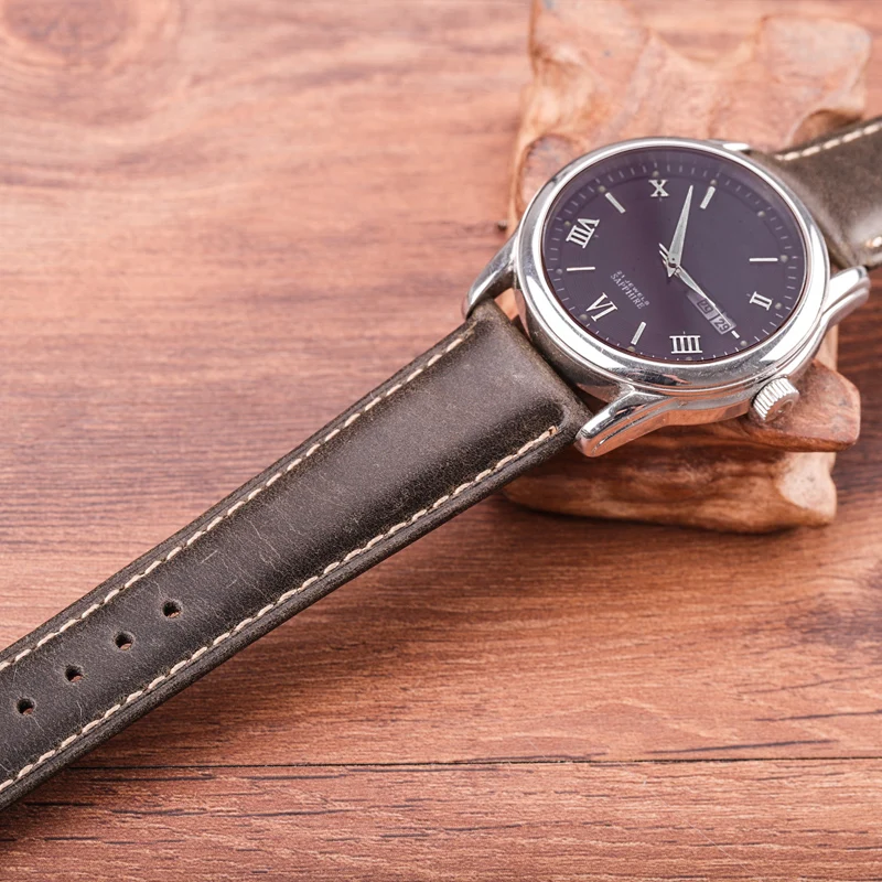 

Genuine Leather Watch Strap Women Men Oil Wax Cowhide Watchband 18 20 22 24mm 4 Colors Clock Bracelet For Watches Metal Clasp
