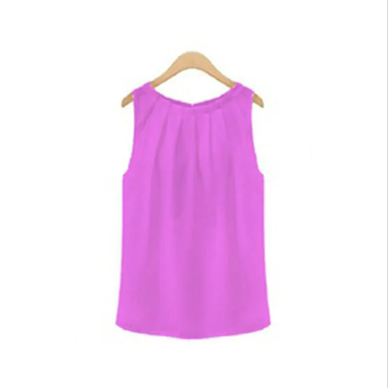 Фиолетовый Размеры S/M/K/XL/XXL/XXXL, хит, Прямая поставка, офисные женские удобные шифоновые Блузы 5 цветов, 1 шт., белые женские блузки без рукавов, Черные Мягкие Блузки - Цвет: Фиолетовый