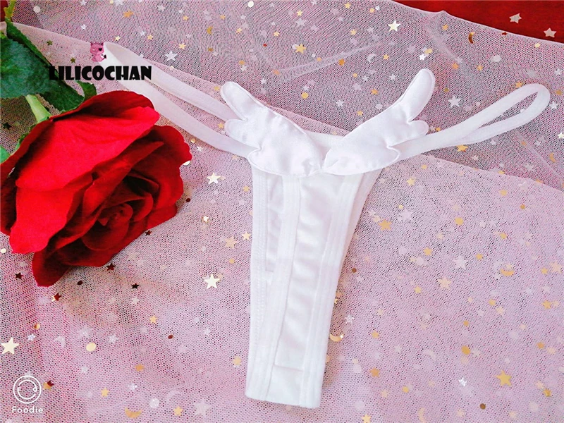 

Womens Sexy Crop Tops Lingerie with Devil Angel Wings Thongs Adult Cosplay Bra and Panty Set