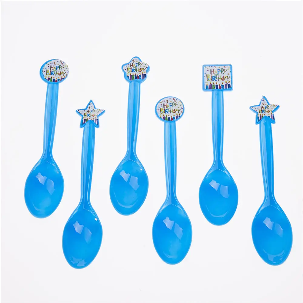 Happy birthday theme blue spoon kids party event disposable tableware supplies | Дом и сад