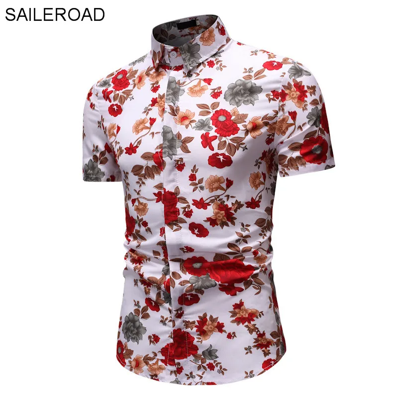 SAILEROAD Camisa Flores Hombre Мужская рубашка рубашки Гавайская Мужская рубашка с цветочным принтом облегающие топы с принтом Camisa Preta
