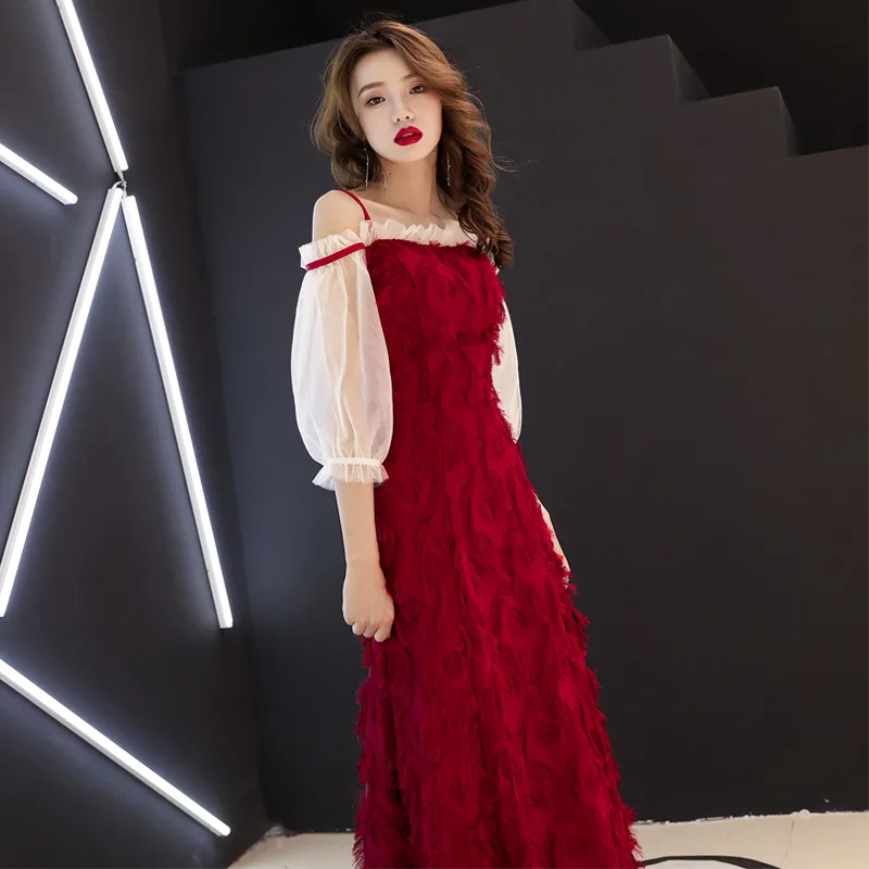 Элегантное бордовое азиатское длинное платье Vestidos Chinos Восточное Ципао вечернее