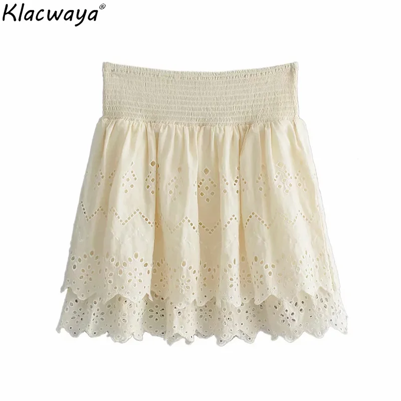 beige Klacwaya/милые женские бежевые хлопковые мини-юбки, летняя мода, Женская винтажная открытая Милая юбка, Корейская шикарная Одежда для девочек - Цвет: beige