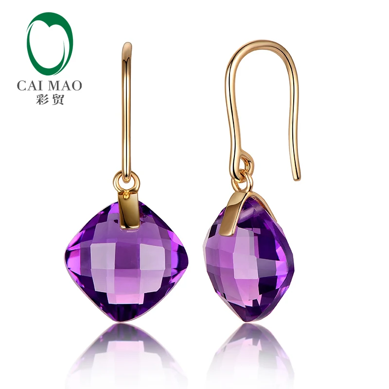 CaiMao 8.81ct натуральный срезанный цитрин или АМЕТИСТ 14 к Желтое золото висячие серьги для женщин