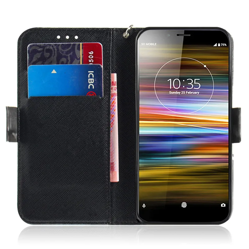 

Flip Cover Wallet Stand For Sony Xperia L3 Case 3D Painting PU Leather Soft Silicon Covers Mobile Phone Bags
