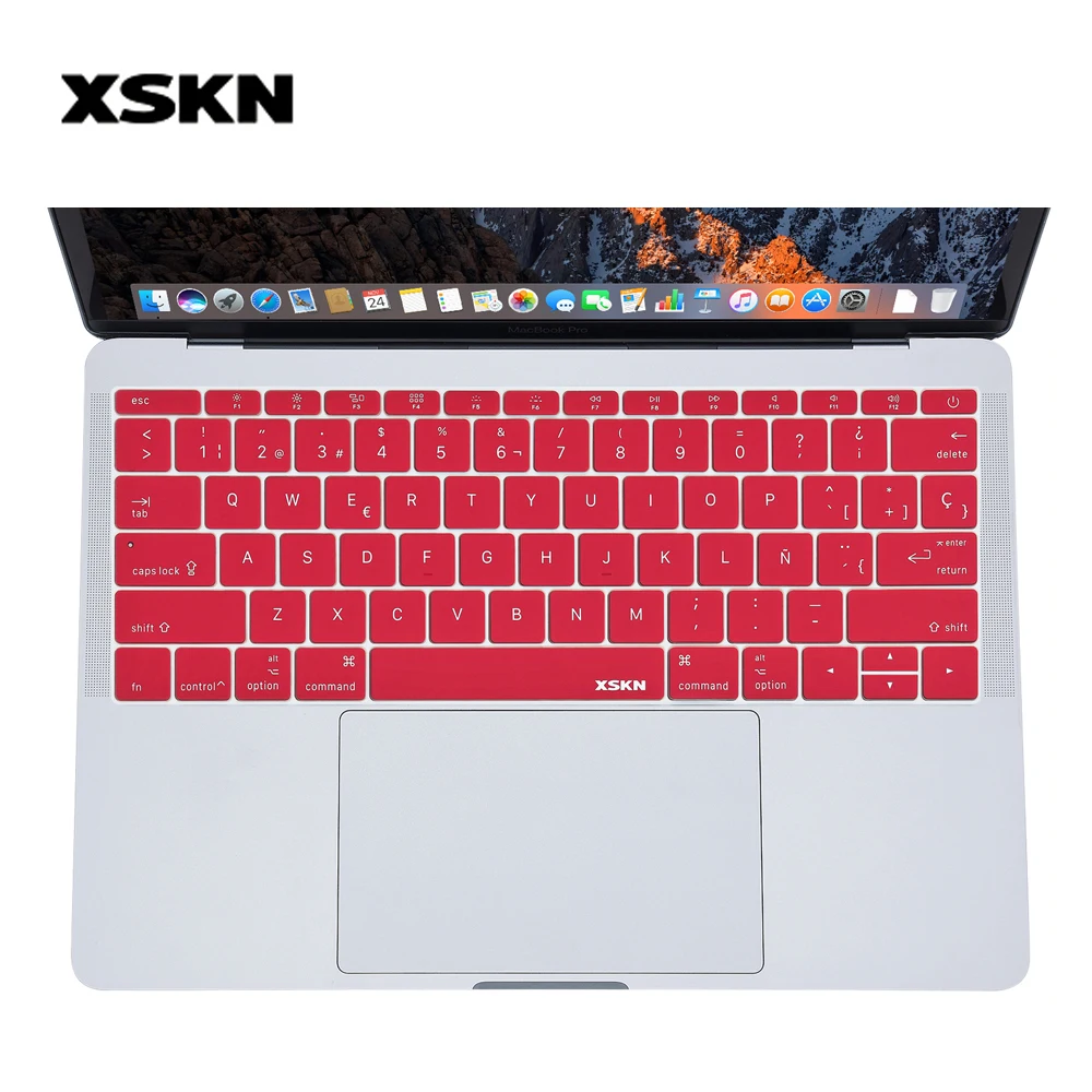 

XSKN Spanish Keyboard Skin for New Macbook Pro 13 A1708 (Flat Key, No Touch Bar) & Macbook 12 Skin Laptop Keyboard Protector Red