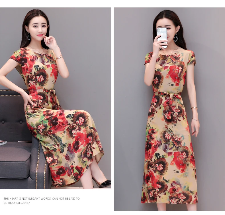 Vestidos mujer, ограниченная серия, новинка, с круглым вырезом, до середины икры, Vestido, Longo, Vanled, платье, женское, с коротким рукавом, круглый вырез, длинное, с принтом, тонкое