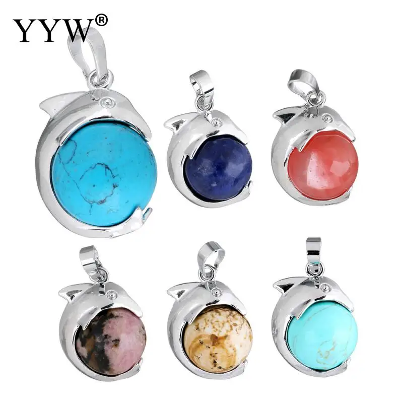 Драгоценный камень подвески ювелирные изделия с латунным дельфином покрытием