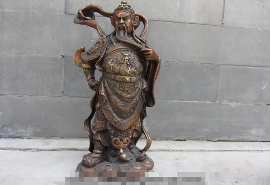 Китайская красная медь бронза подставка дракона Guan Gong Yu Статуя Воина Будды | Дом и