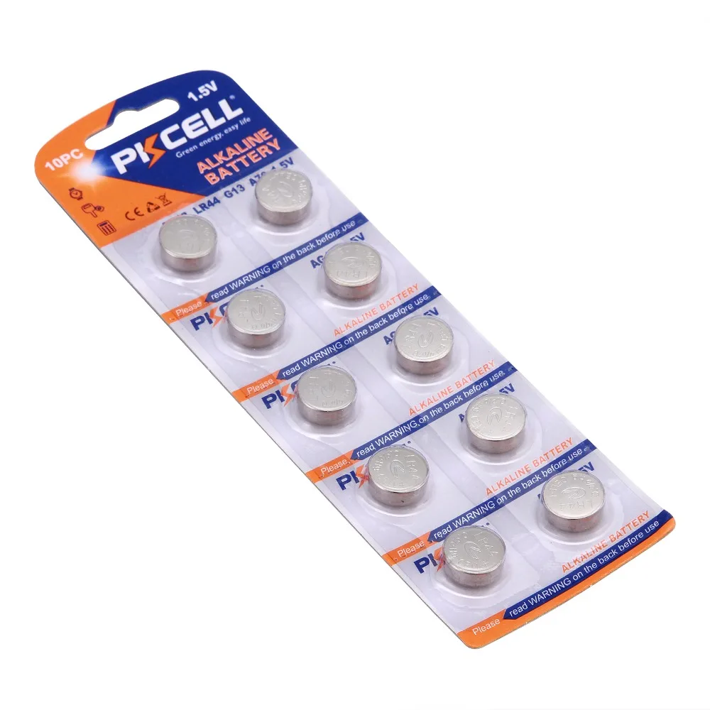 PKCELL 1 карта/10 шт 5 V монета/кнопка сотового аккумулятора AG13/G13/A76/LR44 однократное