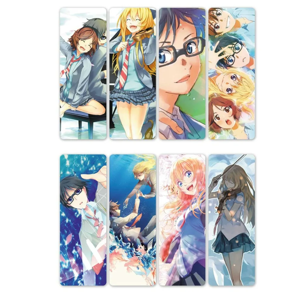 8 шт. аниме закладки Your Lie в апреле водонепроницаемые прозрачные пластиковые из