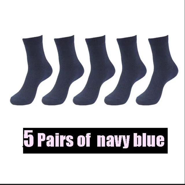 5 pairs navy blue 5 пар/лот, мужские носки из бамбукового волокна и хлопка, Длинные теплые носки для мужчин, всесезонные Дышащие носки размера плюс, европейские 42-46 - Цвет: 5 pairs navy blue