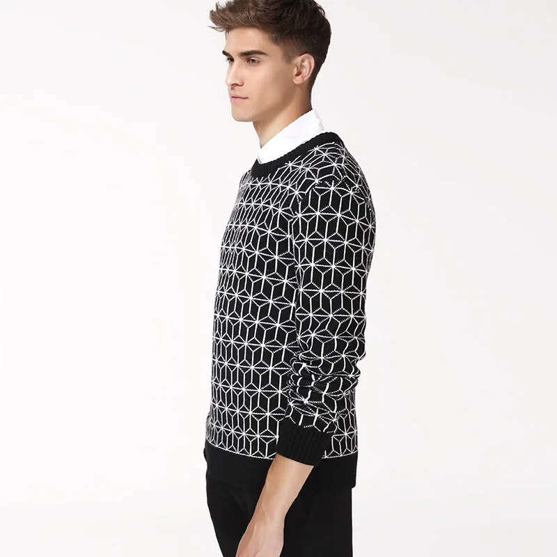 Мужской свитер с геометрическим узором Markless черный или белый шерстяной для
