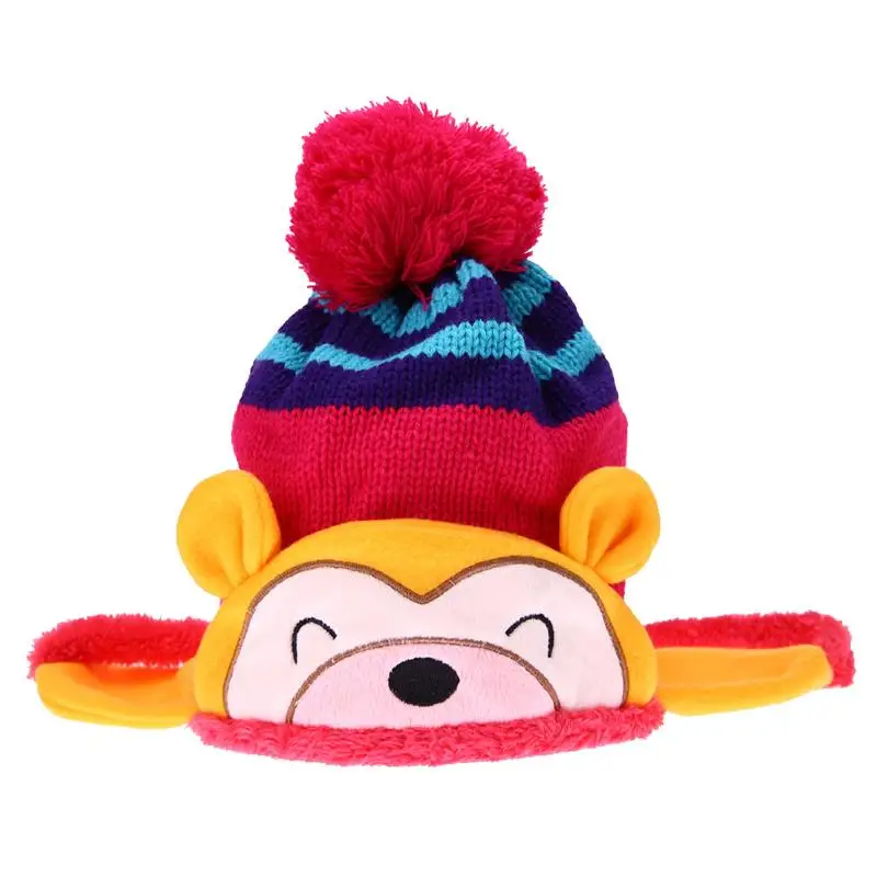 Детская зимняя теплая шапка, Шапка-бини Skullies с обезьяной, вязаные шапки с ушками, реквизит для фотосессии новорожденных, детские шапки, одежда для малышей