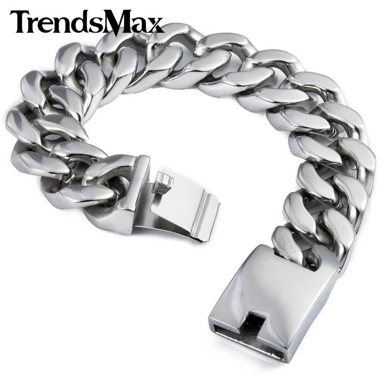 Trendsmax 19 мм полированный серебряный браслет из нержавеющей стали 316L с огранкой