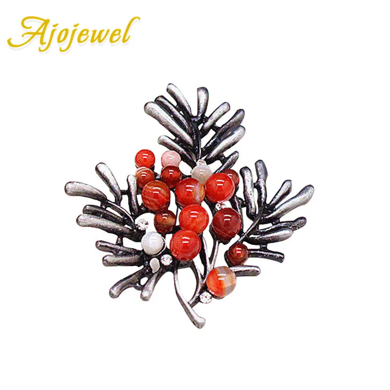 Ajojewel винтажная Подвеска из натурального камня, брошь на булавке, красный/зеленый полудрагоценный из камня для шарфов, пряжка, прекрасные подарки, новое ювелирное изделие