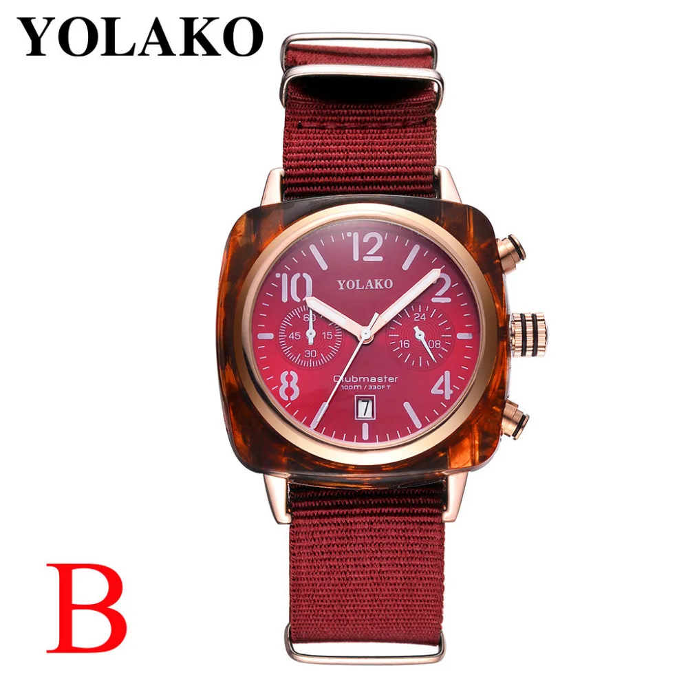 Yolako роскошные женские часы бренда Reloj hombre квадратный циферблат холщовый ремешок