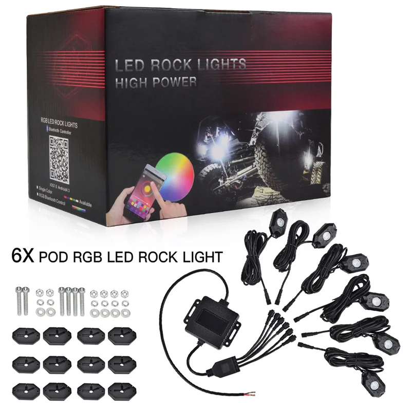 6 Pods H2CNC RGB светодиодный Pod Рок Огни Bluetooth многоцветный приложение неоновые IP67 светодиодный светильник комплект 4/6/8 накладки для Jeep грузовых автомобилей ATV внедорожник автомобиль Лодка - Цвет: 6 Pods