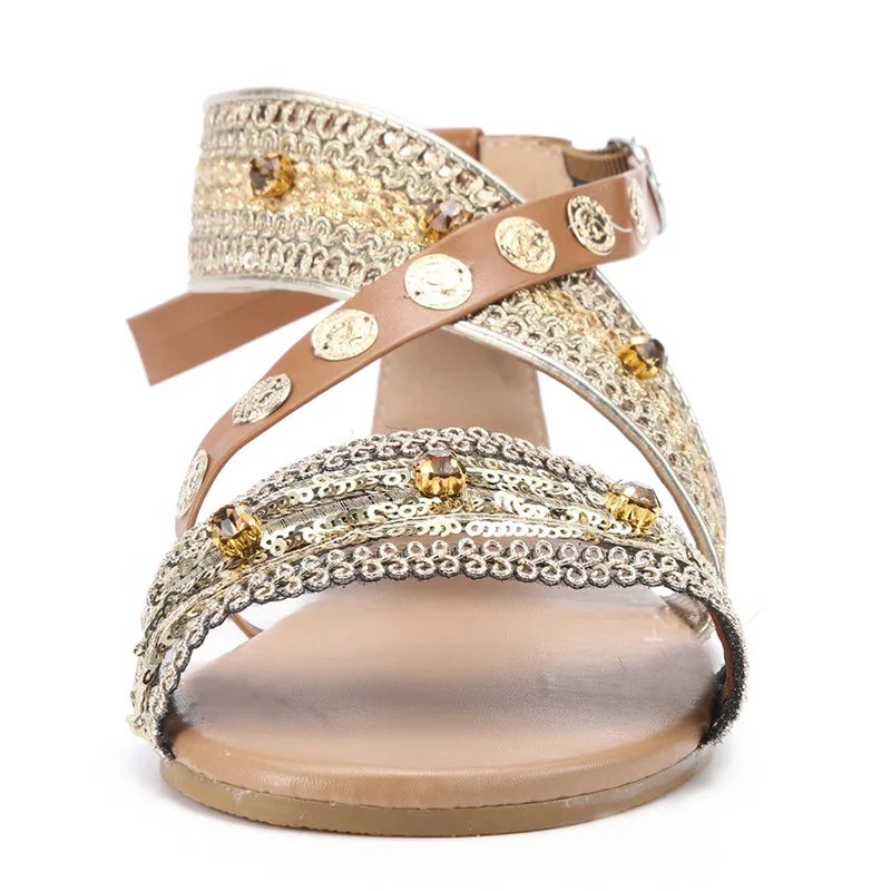 2019 г. новые женские летние Стразы в богемном стиле римские плоские сандалии