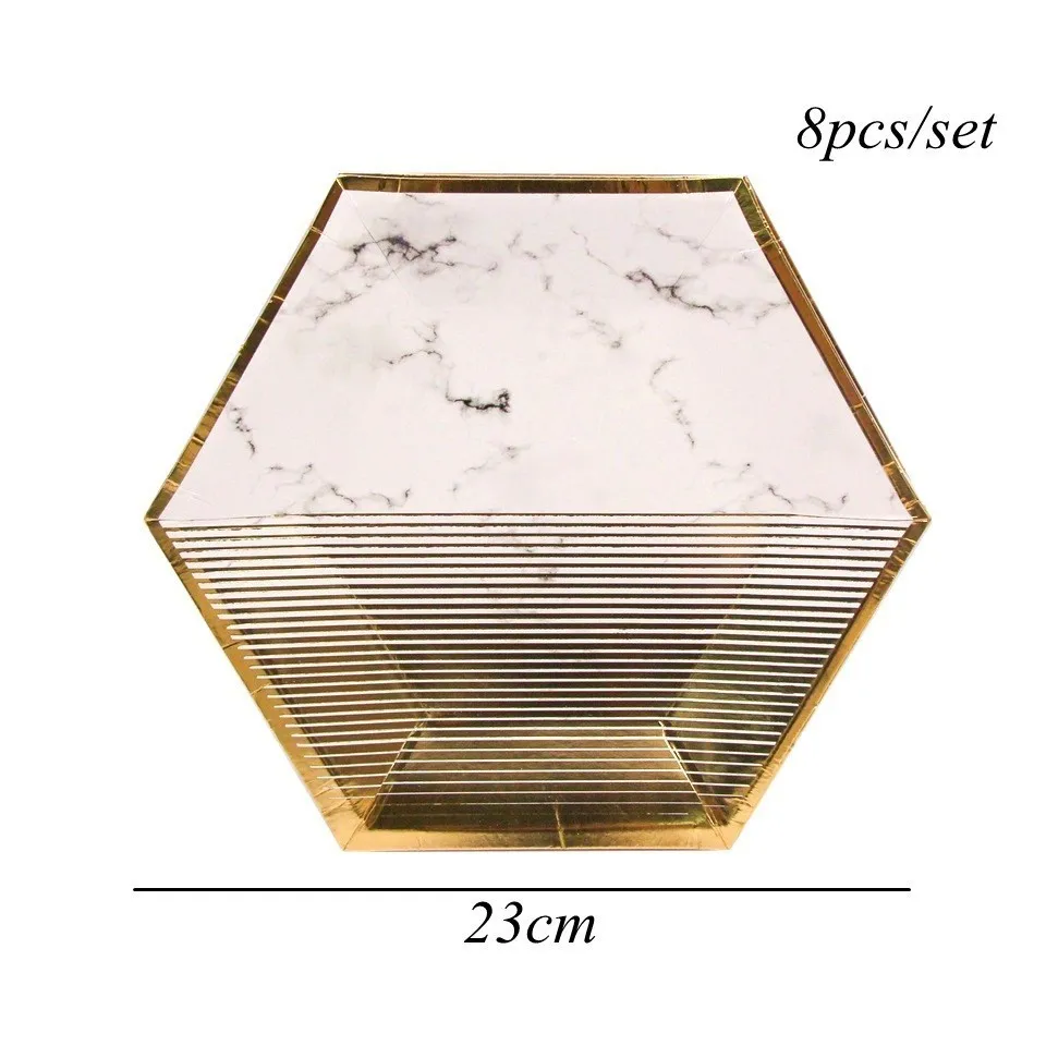 8pcs marblegold plat 1 комплект из белого золота Мрамор набор одноразовой посуды Бумага пластина/чашки/салфетка Украшение стола для свадьбы/день рождения вечерние поставки - Цвет: 8pcs marblegold plat