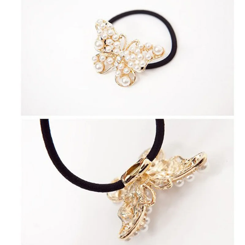 Новая эластичная резинка для волос с имитацией жемчуга и бабочкой Женская